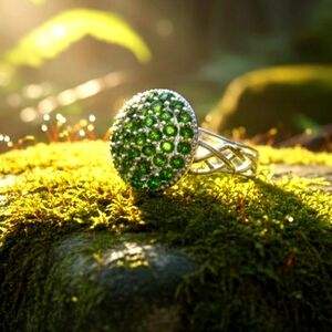 Russian Chrome Diopside  Cluster Platinum Over Sterling Silver Ring 1.72 CTW